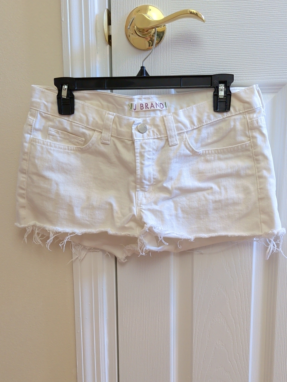 J Brand White Frayed Hem Denim Shorts